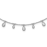 JewelryWeb 4.5mm Sterling Shimmer 925 Sterling Silver Rhodium Plated CZ 19 Stone 19 Teardrop Stations With 2 Inch Extender Necklace 14 Inch