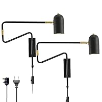 Wall Lights Indoor Sconces Adjustable Lighting E27 Socket 360° Swivel Arm Flexible with Plug in Switch and Wires Embedded Wall Light Indoor Fixture for Bedroom Bedside Reading Living Room