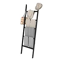 WTZ Blanket Ladder, 5-Layer Towel Racks, Blanket Holder with Anti-Slip Construction Home Decor, Decorative Blanket, Quilt, Towel, Scarf Ladder Shelves for Livingroom, Bedroom, Bathroom, Black