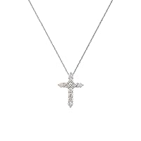 Round Natural Diamond Cross Pendant (I1-I2, G-H) 1/4 ctw 14K White Gold. Included 18 inches 14K Gold Chain.