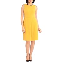 Maggy London Women's Solid Crepe Sleeveless Sheath with Front Pleat Detail