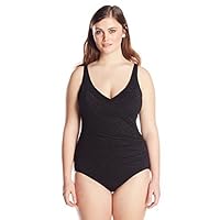 Penbrooke Women's Plus-Size Krinkle Chlorine-Proof Mock Surplice One Piece Swimsuit