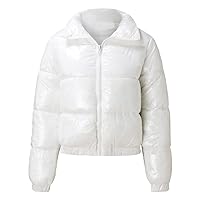 Women's Cropped Winter Down Alternative Jacket Shiny Short Padded Bubble Coat
