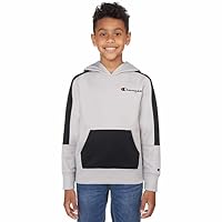 Champion Kids Clothes Sweatshirts Youth Heritage Fleece Pull On Hoody Sweatshirt with Hood, Gray/Black, M
