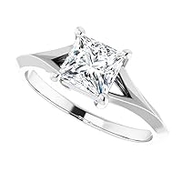1.00 CT Princess Colorless Moissanite Engagement Ring, Wedding Bridal Ring Set, Eternity Sterling Silver Solid Diamond Solitaire 4-Prong Anniversary Promise Ring for Her