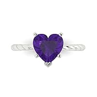 Clara Pucci 1.9ct Heart Cut Solitaire Rope Twisted Knot Amethyst Proposal Bridal Designer Wedding Anniversary Ring 14k White Gold