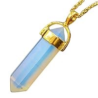 Opalite Healing Gemstone Pendant Necklace, Pencil Point Gold Plated Gemstone Metaphysical Jewelry