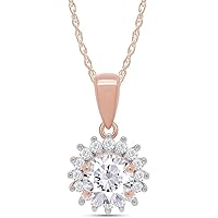14K Rose Gold Plated Diamond Halo Pendant With 18