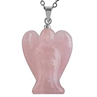 TUMBEELLUWA Guardian Angel Handmade Carved Healing Stone Crystal Pendant with Free Metal Alloy Chain