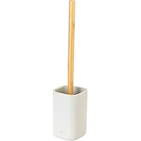 Vigar Zense Collection Light Gray Toilet Brush and Holder Set, for Modern Luxury Bathroom, Fine Polyresin Stone and Bamboo