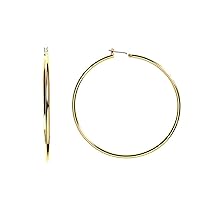 14k REAL Yellow or White Gold 1.5MM Thickness Classic Polished Round Tube Hoop Earrings with Snap Post Closure For Women in Many Sizes and Gauges