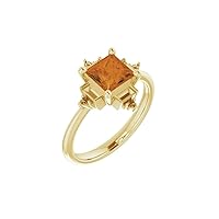 14k Yellow Gold Citrine Square 6x6mm Polished Citrine and 0.2 Carat Diamond Ring Size 7 Jewelry for Women