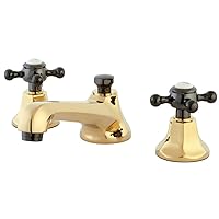 Kingston Brass NS4466BX Water Onyx Widespread Lavatory Faucet with Brass Pop-up Drain, Polished Brass with Black Stainless Steel Trim
