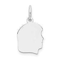 Solid 14k White Gold Plain Small.011 Depth Facing Right Girl Customize Personalize Engravable Charm Pendant Jewelry Gifts For Women or Men (Length 0.7