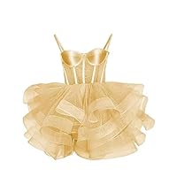 Glitter Tulle Short Prom Dresses Spaghetti Straps Satin Tiered Homecoming Dresses for Teens Corset Formal Cocktail Gown