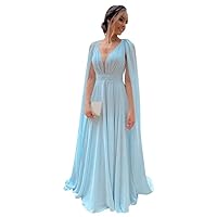 Prom Dress Long Bridesmaid Dress Cape Sleeve Illusion V-Neck Formal Evening Gown with Pockets P023