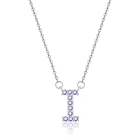 Initial Necklace Pendant 14K White Gold Plated Amethyst Crystal Letter Necklace for Women Girls