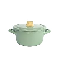 Fuji Enamel Two-Handled Pot, Casserole, 7.1 inches (18 cm), Induction Compatible, Cotton Series, Vintage Green