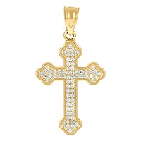 10k Yellow Gold Mens CZ Cubic Zirconia Simulated Diamond Religious Budded Cross Charm Pendant Necklace Jewelry for Men