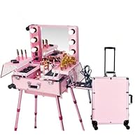 Rolling Makeup Artist Train Box with Lights Station Trolley Studio Wheeled