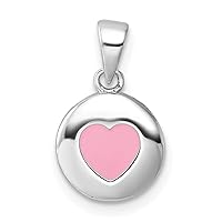 JewelryWeb 925 Sterling Silver Rhodium Plated Pink Enamel Love Heart for boys or girls Pendant Necklace Measures 16.25x9.9mm Wide 2.4mm Thick