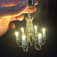 1/12 Dollhouse Miniature 6-Arm Palace Chandelier LED Ceiling Light(2COLORS) (Gold)