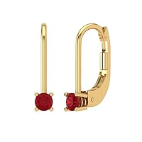 0.1ct Round Cut Solitaire Simulated Ruby Unisex Pair of Lever back Drop Dangle Earrings 14k Yellow Back conflict free Jewelry