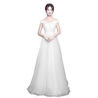 Women's Tulle Wedding Dresses Off The Shoulder A Line Formal Party Ball Gowns White