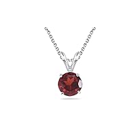 January Birthstone - Garnet Four Prong Solitaire Pendant AAA Round in 14K White Gold Available from 5mm - 10mm