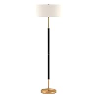 2-Light Floor Lamp with Fabric Shade in Matte Black/Brass/White, Floor Lamp for Home Office, Bedroom, Living Room, 61