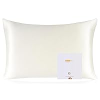 ZIMASILK 100% Pure Mulberry Silk Pillowcase for Hair and Skin Health,Soft and Smooth,Both Sides Premium Grade 6A Silk,600 Thread Count,with Hidden Zipper,1pc (King 20''x36'',Ivory)
