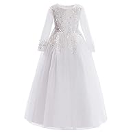 Flower Girls 3/4 Sleeves Lace Dress for Kids Wedding Bridesmaid Pageant Party Long Dresses 4-16Y