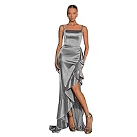 Satin Prom Dress Spaghetti Strap Bridesmaid Dresses for Women Elegant Long Formal Evening Dress with Slit FA267
