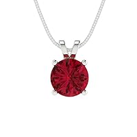 Clara Pucci 1.0 ct Brilliant Round Cut Genuine Simulated Ruby Solitaire Pendant Necklace With 16