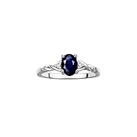 Sterling Silver Classic Birthstone Ring - 7X5MM Oval Gemstone & Diamonds - Women's Jewelry, Sizes 5-10