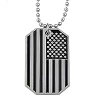 American Flag Dog Tag Masonic Necklace - [Silver & Black][1 1/2'' Tall]