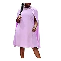 Women Solid Round Neck Office Cloak Sleeve Dress African Long Sleeve Loose Dress