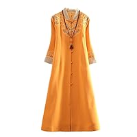 Autumn Winter Chinese Style Hanfu Women Elegant Embroidery Lady Dress Female Orange XL