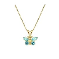 Girl's 14K Yellow Gold CZ Simulated Birthstone Butterfly Necklace (15 in)