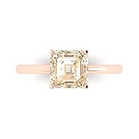 Clara Pucci 2.0 ct Asscher Cut Solitaire Genuine Natural Morganite Engagement Wedding Bridal Promise Anniversary Ring 14k Rose Gold
