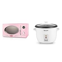 Nostalgia Retro Countertop Microwave Oven - Large 800-Watt - 0.9 cu ft & Aroma Housewares Aroma 6-cup (cooked) 1.5 Qt. One Touch Rice Cooker, White (ARC-363NG)