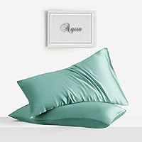 LINENWALAS Organic Tencel Lyocell Silk Pillow Cases King Size Soft, Breathable, Eucalyptus Cooling Pillowcases Set of 2 with Envelop Closure (Aqua, 20x40 Inches)