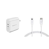 Amazon Basics USB-C Lightning Cable and USB-C Wall Charger Combo, Mfi Certified Charger for Apple iPhone 11, 12, iPad - 6ft White