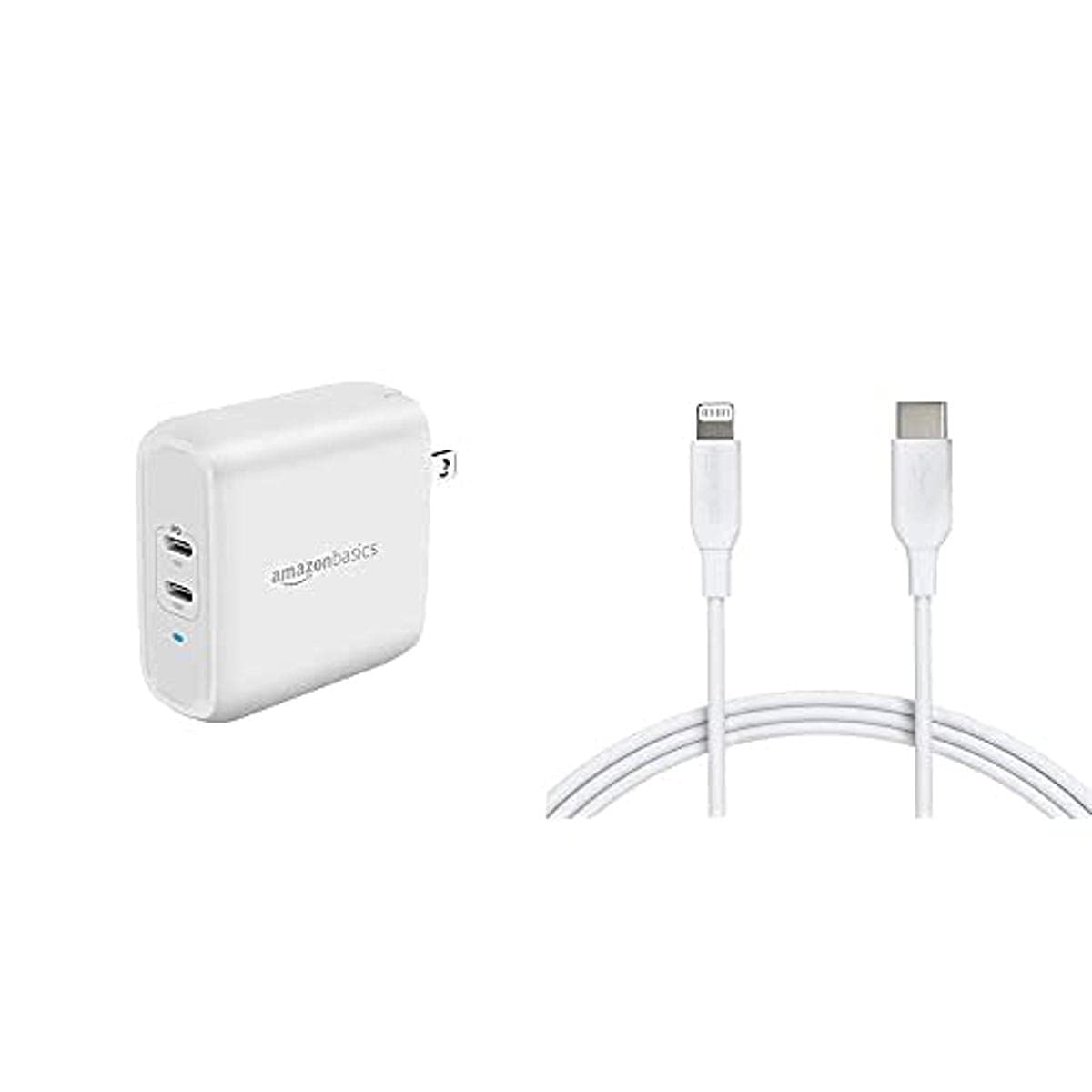 Amazon Basics USB-C Lightning Cable and USB-C Wall Charger Combo, Mfi Certified Charger for Apple iPhone 11, 12, iPad - 6ft White