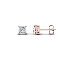 Princess Cut 3mm-8mm Stud Earrings With Clear CZ Diamond In 14K Rose Gold Plated 925 Sterling Silver