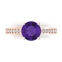 Clara Pucci 2.31 ct Round Cut cathedral Solitaire Natural Purple Amethyst Accent Anniversary Promise Engagement ring 18K Rose Gold