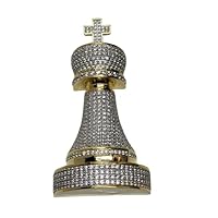 Animas Jewels 5 Ct Round Cut VVS1 Diamond Men's 4'' Long King Piece of Chess Pendant Charm 14K Yellow Gold Over 925 Sterling Silver White