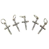 Lot of 5 Christ Crucifix Log Cross 3/4 Inch Silver Tone Medal Petite Charm