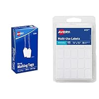 AVERY White Marking Tags Strung, Pack of 1000 (12204) and Avery Removable Labels, Rectangular, 0.5 x 0.75 Inches, White, Pack of 525 (6737)