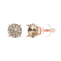 0.94cttw Round Cut Solitaire Genuine Yellow Moissanite Unisex Pair of Designer Stud Earrings Solid 14k Rose Gold Screw Back